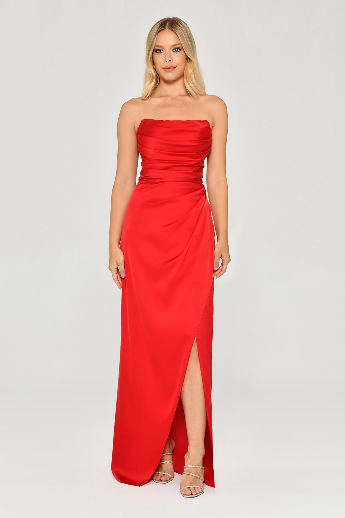 Strapless Satin Long Evening Dress