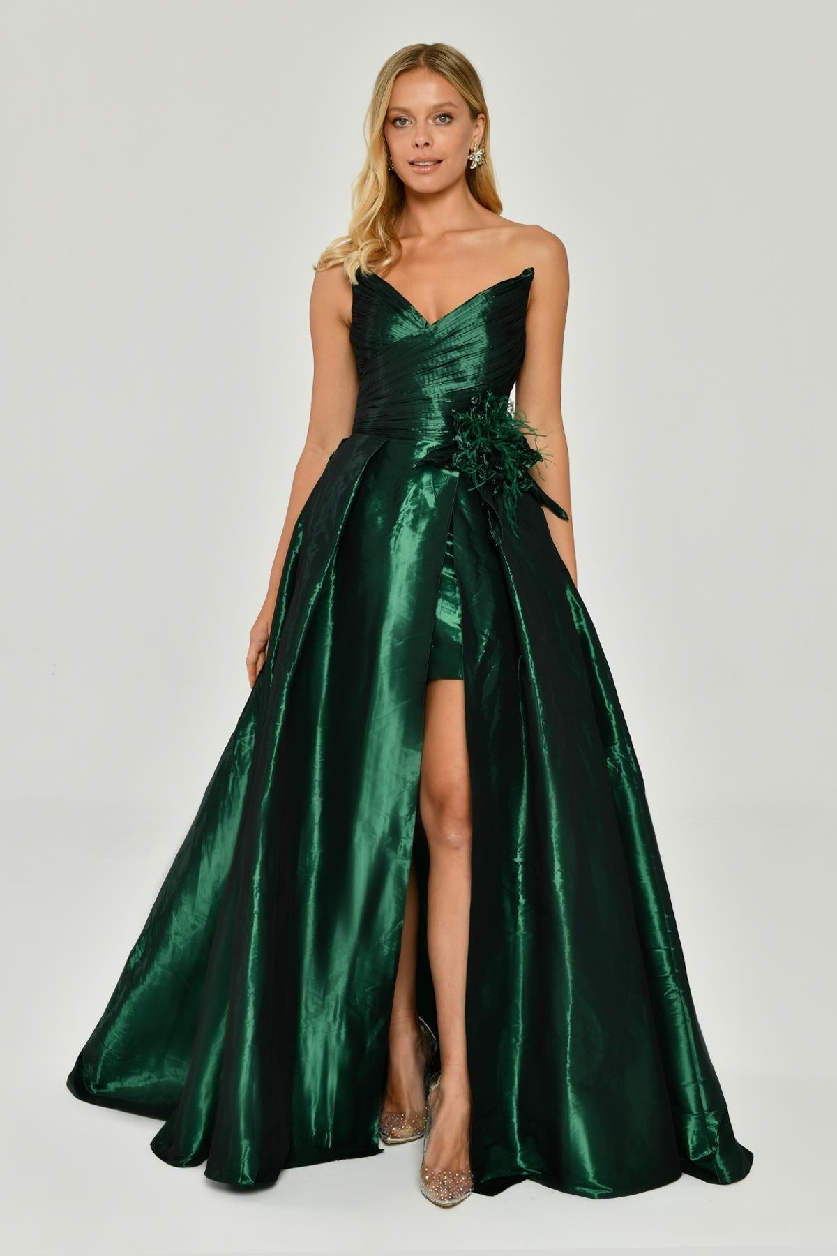 Shiny Long Evening Dress with Slit