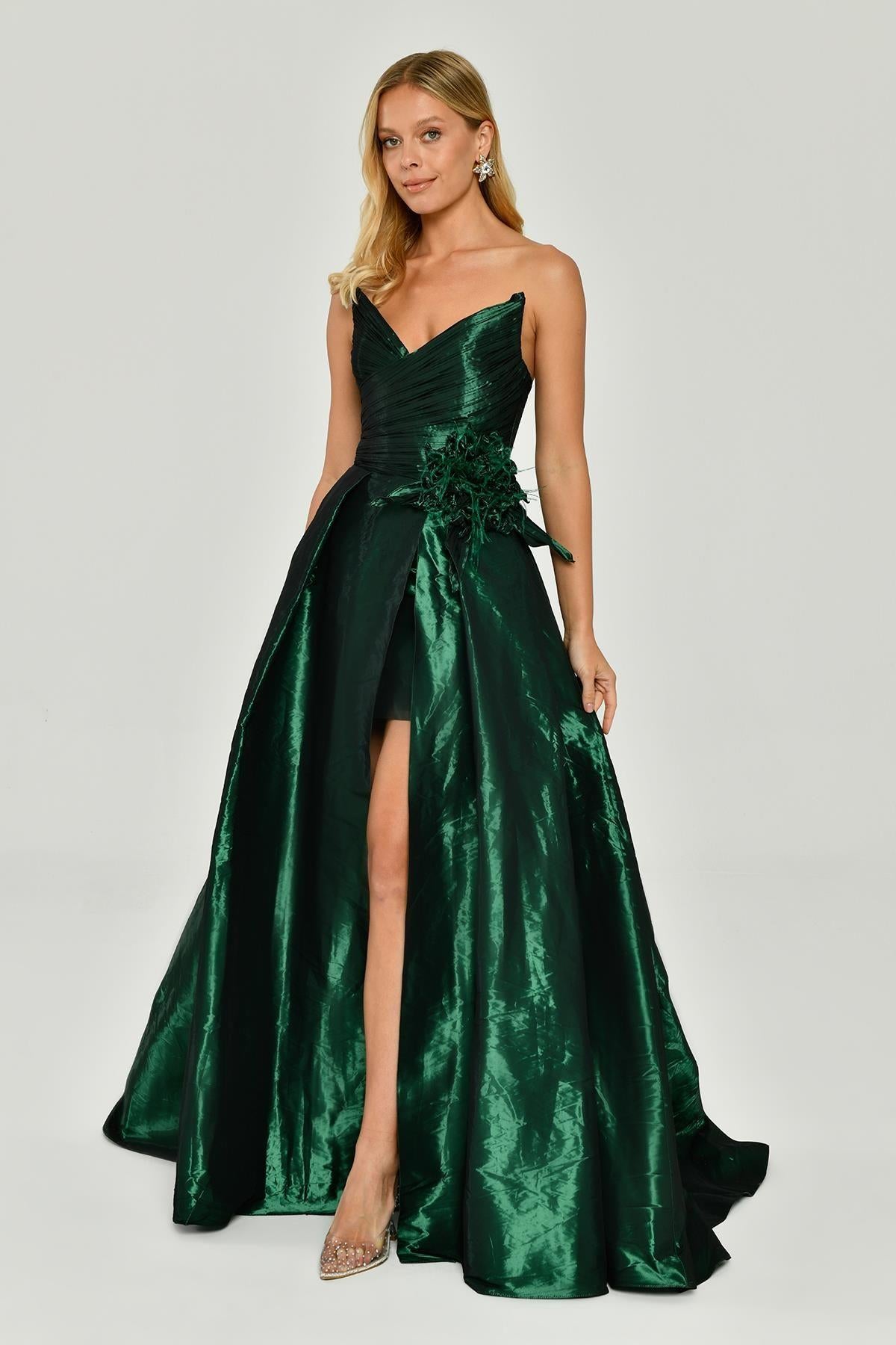 Shiny Long Evening Dress with Slit