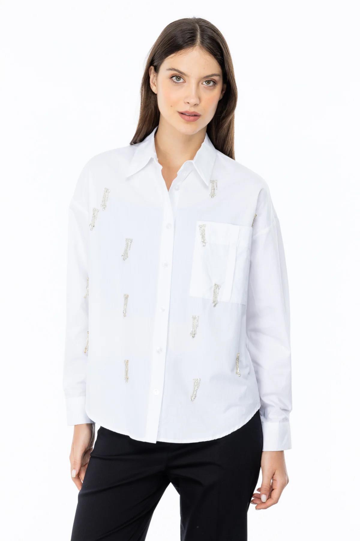 Zincir Taş Detaylı Cepli Gömlek - Eser Giyim